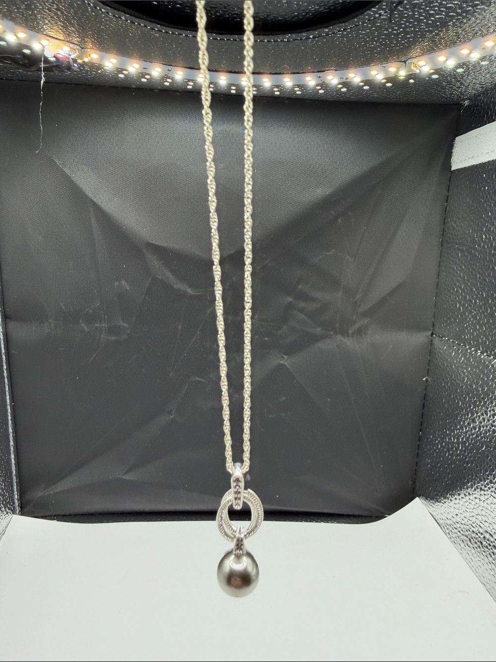 NYC Silver Rope Chain Necklace with Gray ball Drop